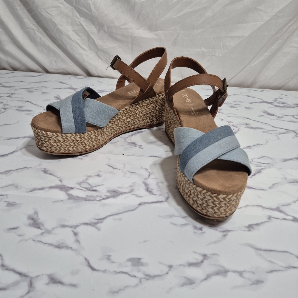 Toms Brown and Blue Wedge Sandals